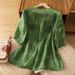 Women's Heavy Duty Round Neck Cardigan Top Embroidered Cotton Linen Loose Fit Short Sleeve Floral T-Shirt New Summer 2026_ecoleips.com