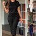 Women's Clothing Casual Short Sleeved Ankle Length Lace Up Jumpsuit_ecoleips.com