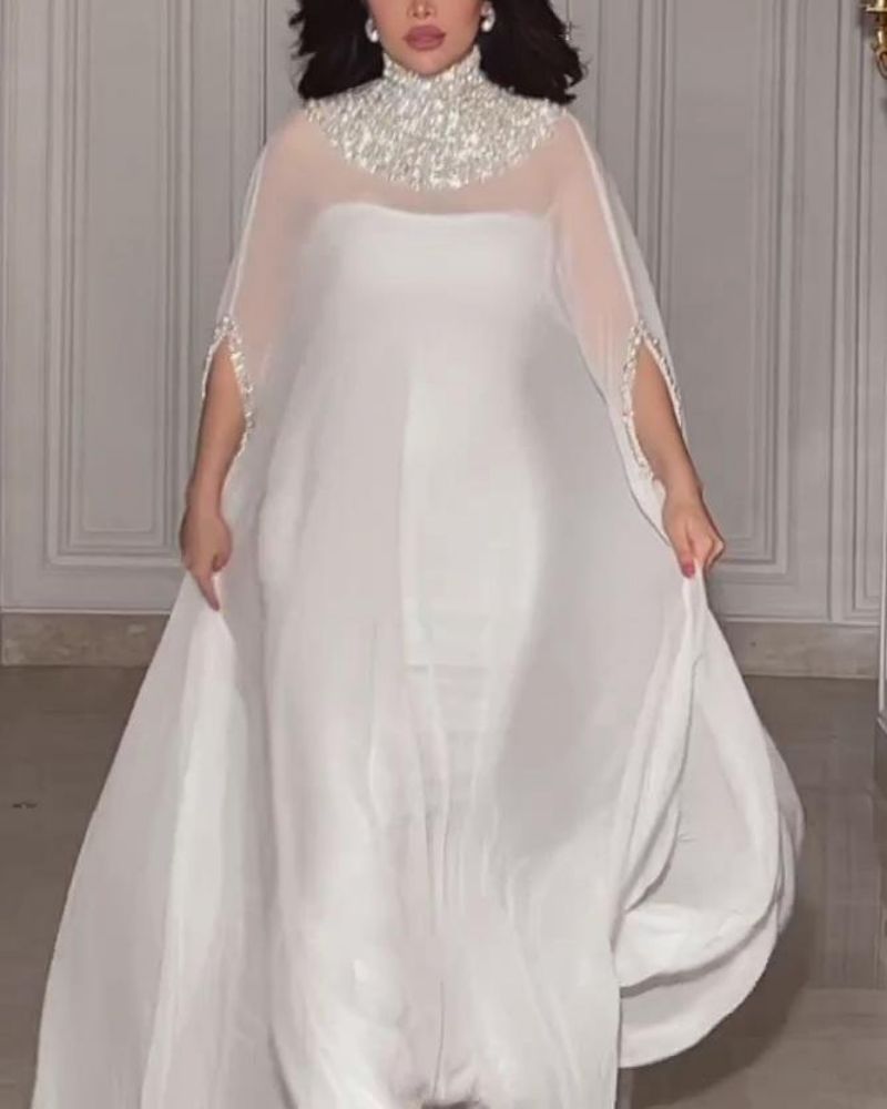 Women's Clothing Spring And Summer Temperament Sexy Cloak Sequined Chiffon Banquet Evening Dress Two Piece Set_ecoleips.com