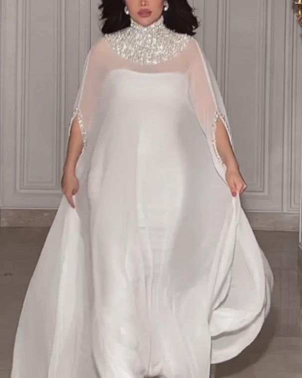 Women's Clothing Spring And Summer Temperament Sexy Cloak Sequined Chiffon Banquet Evening Dress Two Piece Set_ecoleips.com