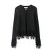 Fringe-Trim Button-Up Knit Cardigan – Lightweight Autumn Layering Piece ( Chic, Soft Yarn, Versatile Styling, Trendy Fringe Detail)_ecoleips.com