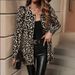 Elegant Plus Size Women's Blazer Jacket - Long Sleeve Leopard Print Office Wear For Autumn Winter, Stretchy Polyester Spandex Fabric_ecoleips.com