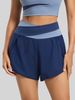 K Color Blocked Women's Running, Fitness, Breathable Side Pockets, Anti Glare, Fake Two-piece Yoga Sports Shorts_ecoleips.com