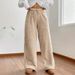 Women's Fleece Lounge Pants - High Waisted Wide Leg Sweatpants For Winter, Soft & Warm Flannel Joggers In Black, Khaki & Camel_ecoleips.com