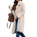Women's Long Sleeve Fleece Coat With Lapel Collar - Winter Warm Fluffy Double-Sided Sherpa Jacket In Soft Ice Cream Colors_ecoleips.com