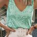 Sexy V-Neck Sequin Vest for Women Summer European American Style Mature Ladies Fashion Top_ecoleips.com