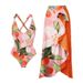 Women's Clothing American Sexy Backless One Piece Bikini Two Piece Set, Printed Long Dress, Beach Vacation Swimsuit_ecoleips.com
