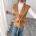 Women's Plus Size Loose Fit Sleeveless Layered Vest – Solid Color Tie Waist Outerwear For Autumn & Winter_ecoleips.com