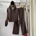 Women's Style Sports Casual Patchwork Striped Two-Piece Set With Zip Up Top Elastic Waist Wide Leg Pants_ecoleips.com