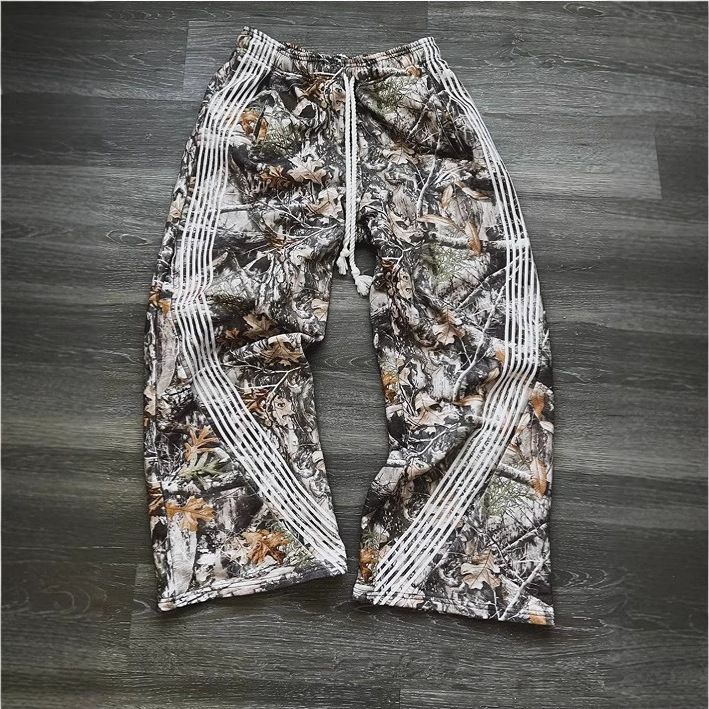 Women's Clothing Tree Branch Camouflage Striped Pants Y2k Wide Leg Sports Sweatpants High Street Loose Casual Pants_ecoleips.com