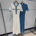 Women's Clothing Early Spring French Elegant Flared Skirt Round Neck Slim Long Knitted Dress_ecoleips.com