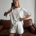 Casual European And American Women's Shorts Suit Solid Color Round Neck Short Sleeved T Shirt Sports Shorts Two Piece Set_ecoleips.com