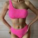 Solid Color One Shoulder High Waisted Bikini Set -Sexy Swimsuit For Women_ecoleips.com