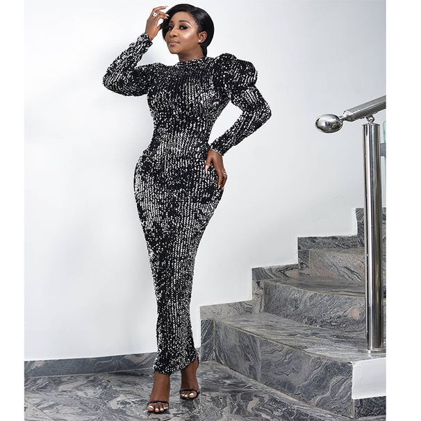Women’s Clothing women's dress flannel sequin fabric stage costume bubble long sleeve dress_ecoleips.com
