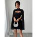 Cross-Border European And American Women's Clothing Round Neck Ribbed Pearl Chiffon Cape Bodycon Dress_ecoleips.com