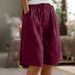 Aria Basics Aria Basics New European And American Style Women's Casual With Elastic Waist, Simple Solid Color Cotton-linen Cropped Pants_ecoleips.com
