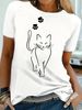 European And American Cross-border Foreign Trade Women's Clothing, Simple Cat Print Round-neck Short-sleeve T-shirt Top_ecoleips.com