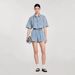 Women's Retro Rhinestone Detail Casual Shirt And Denim Shorts Set Heavy Duty Loose Fit American Style Fashion_ecoleips.com