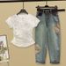 Women's Clothing Fashionable Slimming Tie Dye Top Set With Embroidered Ethnic Style Denim Trendy Suit For Women_ecoleips.com