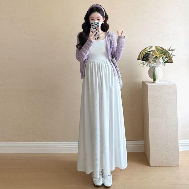 Autumn New Korean Fashion Knitted Patchwork Two-Piece Maternity Dress_ecoleips.com