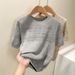 Summer Ice Silk Hollow Loose Design Tops Knitted Sweaters Women's New Tencel Round Neck Short Sleeve T Shirt Thin_ecoleips.com
