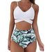 Women's Clothing Swimsuit New High Waist Split Women's Swimsuit Cross Backless Print Multicolor Bikini_ecoleips.com