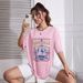 Women's Casual Loose T-Shirt round Neck Short Sleeve Guitar Letter Print Simple Sports Top_ecoleips.com