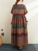 2026 New Summer Cotton Linen Short Sleeve Vintage Striped Print Dresses For Women Long Fashion Dress Elegant Vestidos Robe Femme_ecoleips.com