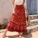 European And American Vintage Print Bohemian Resort-style High-waisted Beach Skirt, Large Hem, Mid-length Cotton Silk_ecoleips.com