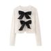 Trendy 3D Bow-Trim Short Jacket For Women - Glitter Detailing, A-Line Silhouette, Polyester-Spandex Blend (XS/S/M/L, Black/Red/Cream/Silver)_ecoleips.com