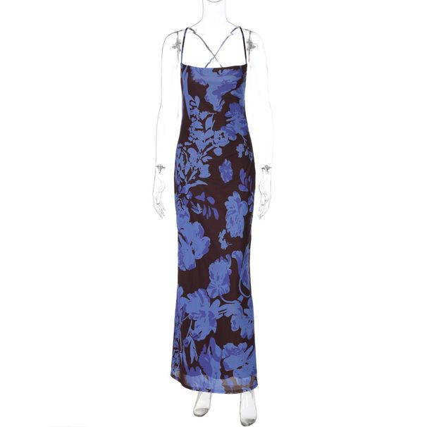 European And American Style 2025 Summer New Women's Fashion French-style Off-shoulder Strapl Backl Long Printed_ecoleips.com
