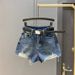 Women's Dark Denim Shorts European Style Ripped Frayed Hem Slimming Wide Leg A-Line Hot Pants Summer 2026 Versatile Clothing_ecoleips.com