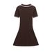 Classic Women's Mini Dress Braided Knit A-Line Short Sleeve Coffee Brown Breathable Comfort Elegant_ecoleips.com