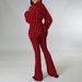 C8559 Cross-Border Women's Clothing 2023 Autumn/Winter New V-Neck Puff Sleeve Waist-Cinching Printed Wide-Leg Plus Size_ecoleips.com