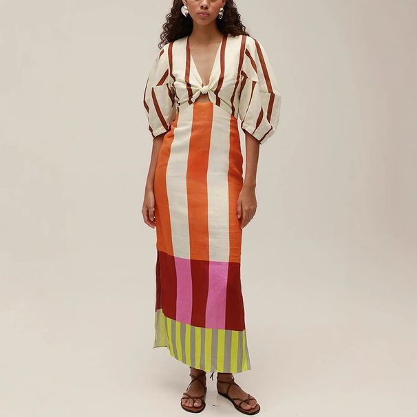 Women's Clothing American Style Printed Linen Dress Casual Loose Summer Vacation INS Thin Fashion Adult Clothing_ecoleips.com