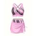 Aria Basics ✅ European And American Style Plus-size Tankini Three-piece Skirted Bikini With Printed Ruffles For Women_ecoleips.com