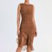 European And American Cross-border 2025 Summer New Fashion Mesh Tight-fitting Solid Color Elegant Pleated Dress For_ecoleips.com