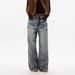 Unisex Distressed Slim Fit Wide Leg Jeans High Waisted Retro Straight Leg Cotton Pants For Autumn/Winter Casual Style_ecoleips.com