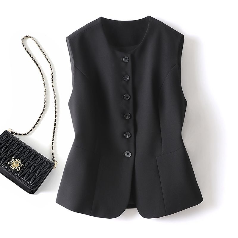 Women's Slim Fit round Neck Vest Sleeveless Short Outerwear for Spring/Autumn Petite Style 2024_ecoleips.com
