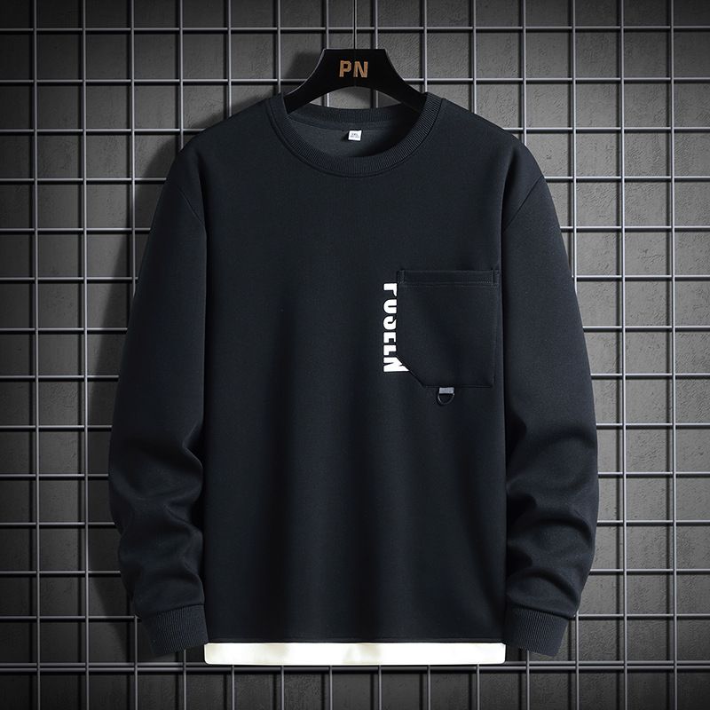 Men's plus Size Crew Neck Sweatshirt Autumn New Casual Sports Faux Two Piece Trendy Versatile Top for Men_ecoleips.com