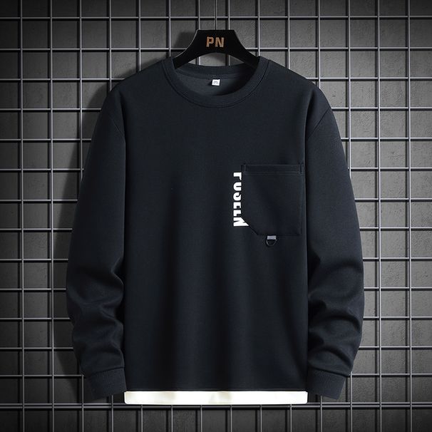 Men's plus Size Crew Neck Sweatshirt Autumn New Casual Sports Faux Two Piece Trendy Versatile Top for Men_ecoleips.com