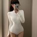 Aria Basics White High-neck Long-sleeve Sun-protective Quick-dry Diving Professional Racing Sports Wetsuit Surfing Swimsuit For_ecoleips.com