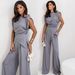 Women's Clothing Summer New Fashion Solid Color Irregular Short Sleeved Suit_ecoleips.com