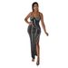 Women's Clothing sexy suspender slit hot diamond dress_ecoleips.com