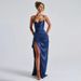 New Star Style Sexy Slim Gathered Slit Satin Dress Maxi Skirt_ecoleips.com
