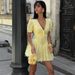Talenza Puff Sleeve Mini Dress Women's Lace Up V Neck Embroidered Flower Decoration Slim Dress Lady Fashion Elegant Casual Dress_ecoleips.com