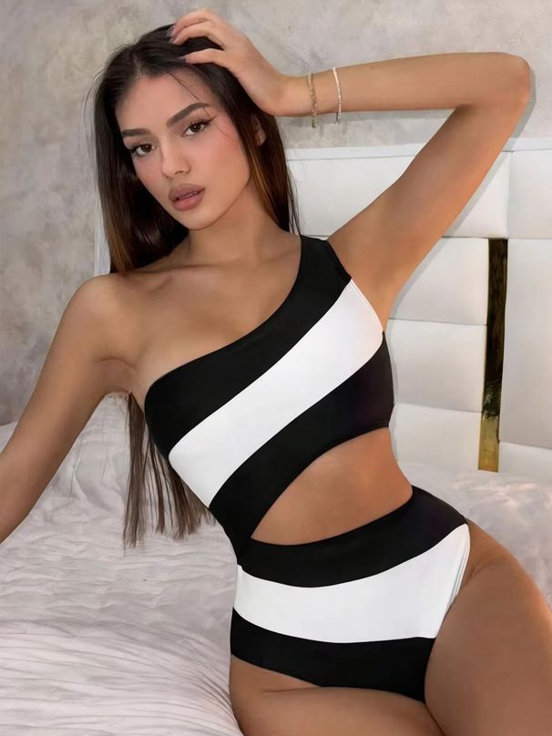 Sexy One Shoulder One Piece Swimsuit Swimwear Women's Bodysuit Female Body Bathing Suit For Pool Beachwear Jumpsuit Outfit_ecoleips.com