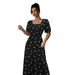 Women's European American Style Short Sleeve Long Dress Waist Cinching Bow Decoration Versatile Print Clothing_ecoleips.com