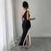 Voya Women's Fashion Socialite Style Sexy Dress Summer New Item Contrasting Slit Long Skirt_ecoleips.com