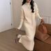 K Women's Half-turtleneck Sweater Dress; Loose, Thickened, Knee-length, To Be Worn Under A Coat. No Bags Or Other Accessories_ecoleips.com